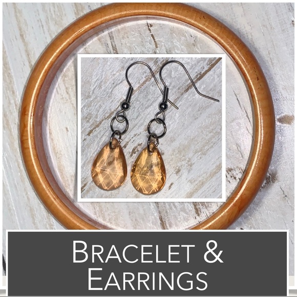 Jewelry - Earrings & Bangle Shades of Orange Wood Bangle & Orange Crystals Silver Earrings